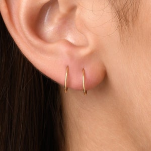 Thin Gold Hoops, Tiny Huggie Hoop Earrings, Tiny Gold Hoops, Second Hole Earrings, Hoop Earring 10 mm 0.39 Gold Silver Rose Gold