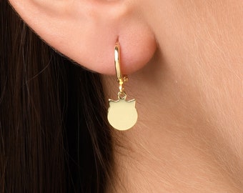 Gold Hoop Earrings, Gold Cat Earrings, Small Minimalist Earrings, Dainty Hoop Earrings, Mini Earrings, Gold Huggie Earrings