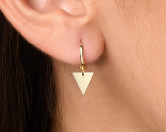 Gold Triangle Earrings, Small V Hoop Earrings, Triangle Dangle Gold Hoops, Dainty Hoop Earrings, Gold Huggie Earrings, Chevron Hoops