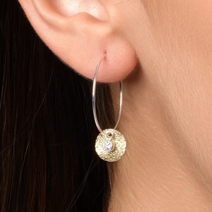 Wire Hoops Mixed Metal Disk Dangling Earrings for Women, Gift For Her