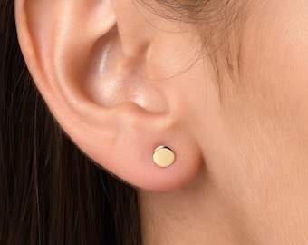 Pendientes de botón con forma de punto, joyería minimalista, pendientes delicados, pendientes de disco