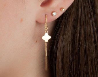 Pendientes delicados, pendientes de hilo dorado, piercing de cadena