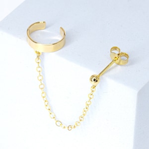Clous d'oreilles boule en or avec maillons de chaîne, deuxième boucle d'oreille liée, double boucle d'oreille