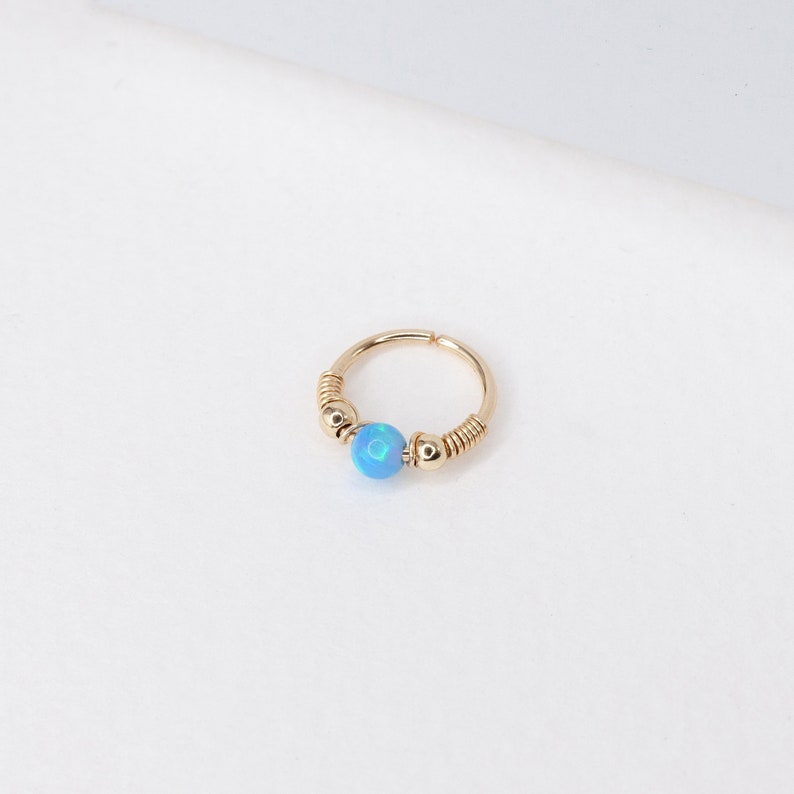 White Opal Cartilage Earring Gold Cartilage Hoop Cartilage Piercing Hex Piercing 20-22 Gauge 8-12mm Inner Diameter Blue