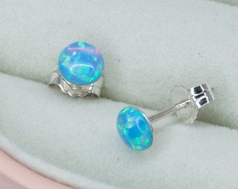 Opal Stud Earrings Sterling Silver Studs Minimalist Birthstone Jewelry