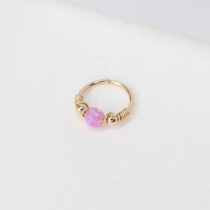 White Opal Cartilage Earring Gold Cartilage Hoop Cartilage Piercing Hex Piercing 20-22 Gauge 8-12mm Inner Diameter Różowy