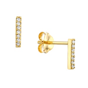 Boucles d&#39;oreilles barre d&#39;or pavé, clous CZ, boucles d&#39;oreilles fines barres en T minimalistes, clous légers, cadeau pour elle