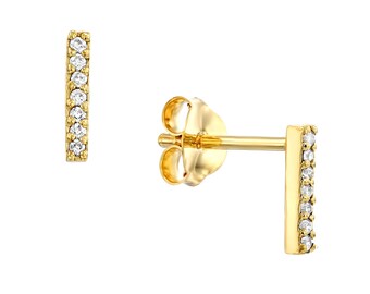 Tiny Bar Earrings Pair/Single in Gold Plated T-Bar Earring With Cubic Zirconia,Dainty Lightweight Bar Studs, Tarnish Resistant, Gift For Her