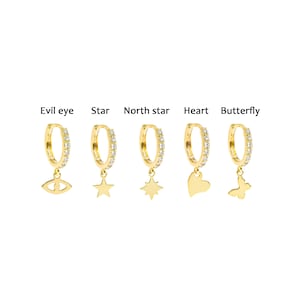 Hoop Earring Set, Lobe Hugger Earrings, CZ Hoop Earrings with Charm