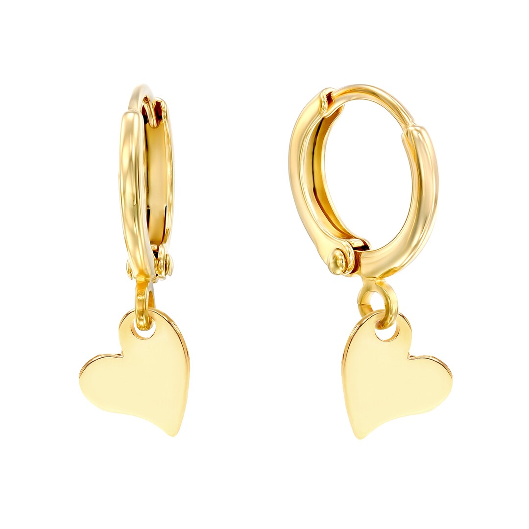 Heart Hoops Earrings, Small Minimalist Earrings, Dainty Hoop