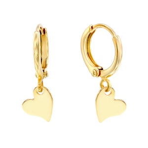 Heart Hoops Earrings, Small Minimalist Earrings, Dainty Hoop Earrings, Gold Dangle charm Huggie earring, Heart Earrings