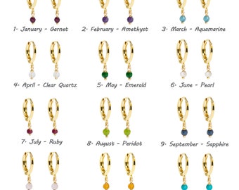 Gouden Birthstone Huggie-oorbellen, gepersonaliseerde Birthstone-hoepelsieraden, geboortesteenoorbellen cadeau, gepersonaliseerde oorbellen, cadeau voor haar