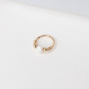 White Opal Cartilage Earring Gold Cartilage Hoop Cartilage Piercing Hex Piercing 20-22 Gauge 8-12mm Inner Diameter White