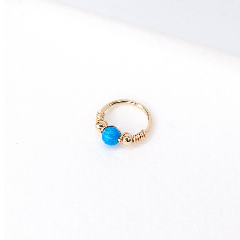 White Opal Cartilage Earring Gold Cartilage Hoop Cartilage Piercing Hex Piercing 20-22 Gauge 8-12mm Inner Diameter Dark Blue