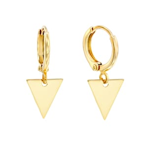 Triangle Earrings, Gold Disc Earrings, Triangle Gold Hoop Earrings, Dainty Hoop Earrings, Gold Huggie Earrings, Triangle Hoop Earrings
