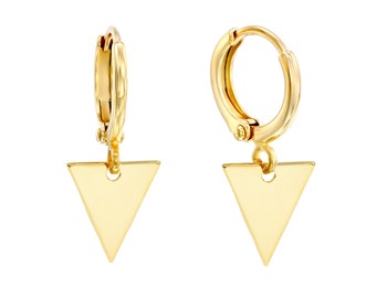 Triangle Earrings, Gold Disc Earrings, Triangle Gold Hoop Earrings, Dainty Hoop Earrings, Gold Huggie Earrings, Triangle Hoop Earrings
