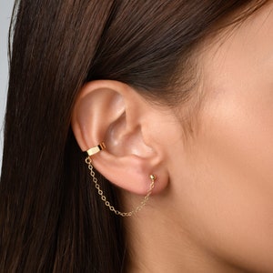Kette Manschette Ohrring Gold, Gliederkette Ohrstecker