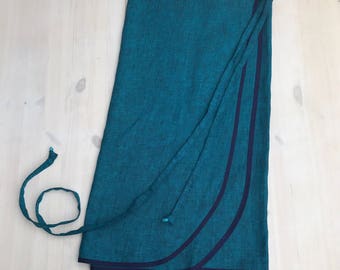 Saunalinnen wikkeljurk - handdoek voor dames, natuurlijk linnen badjurk, linnen voor Spa Turquoise