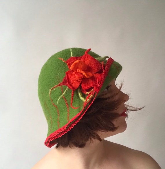 Green Sauna Hat With Fowers Fedora Hat 