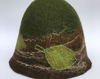 Sauna hat unisex felted wool hat handmade embroidered hat from wool for sauna forest