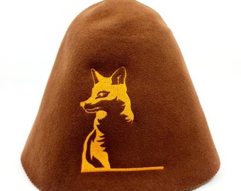 Sauna hat FOX felted banya hat with embroidery