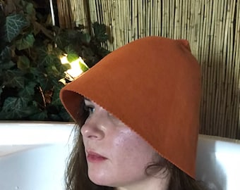 Sauna hat orange  felted banya hat soft