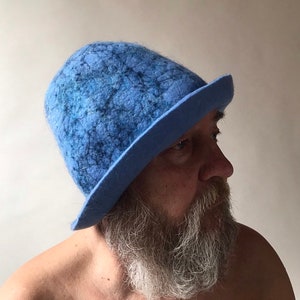 Sauna hoed blauw vilten wol hoed handgemaakt Vilt hoed Gift for Him sauna Accessoires hoed voor mannen met mohair vezel afbeelding 2