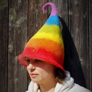 Sauna hat Rainbow, fairy hat, elf felt hat, Wool hat for Sauna, colorful hat