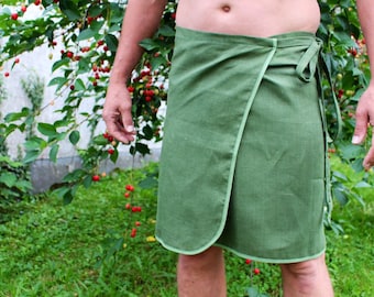 Moss green Linen sauna wrap , washed linen sauna skirt, saunakilt, sauna wrap, wellness wrap, sauna towel