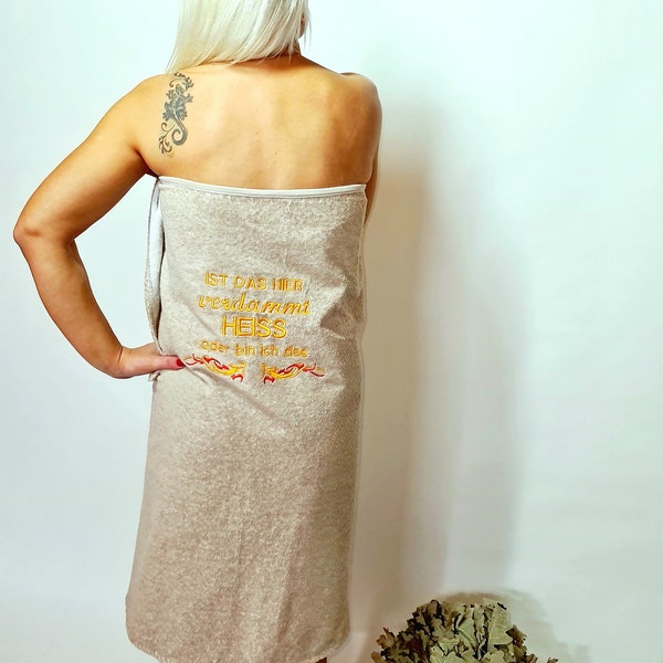 Terry sauna linen for woman wrap with embroidery  Ist das hier so verdammt heiss oder bin ich das?