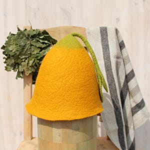 Sauna hat for woman Wool hat, felt hat, merino wool hat orange