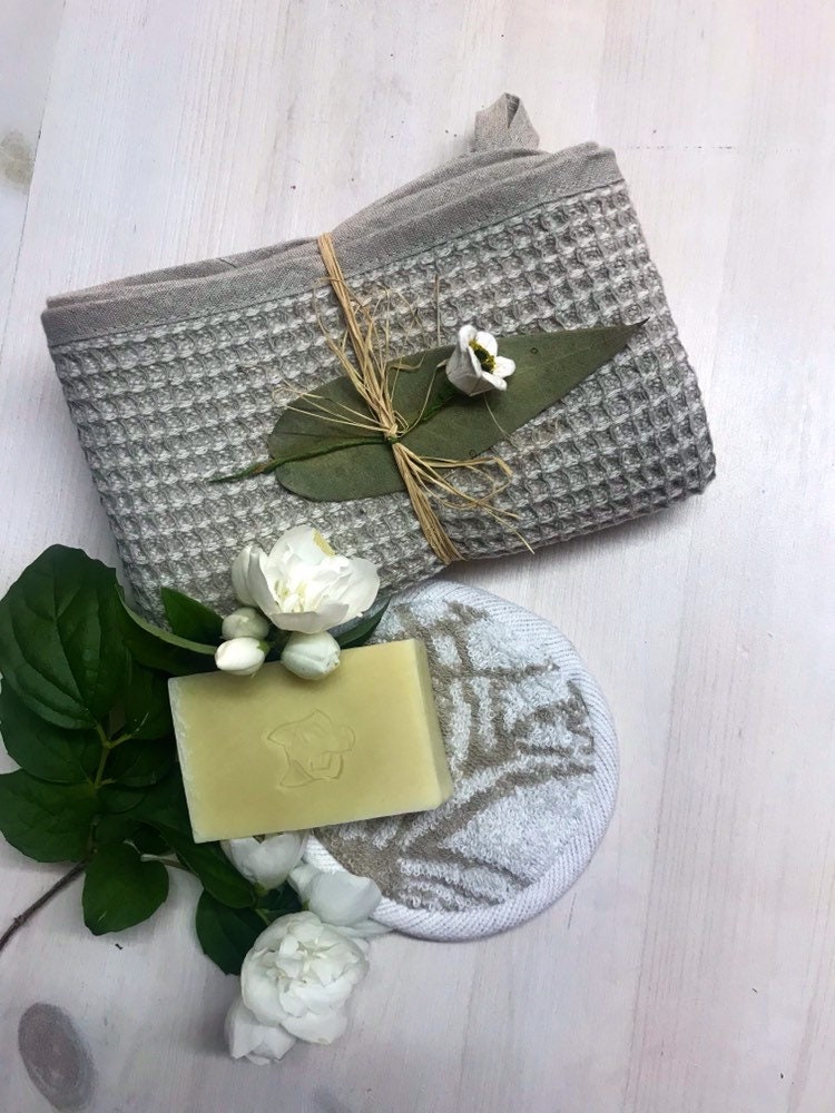 Rustic natural organic Linen towel set Heavy LINEN Waffle Bath | Etsy