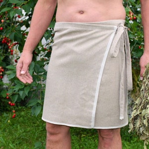 Vintage-Look natural heavy Linen sauna wrap, men skirt for sauna, washed linen sauna skirt, saunakilt