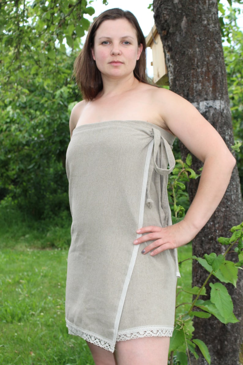 Vintagelook Natural Heavy Linen Sauna Wrap Woman Dress for Etsy