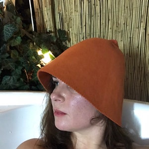 Sauna hat Fox, dark orange felted banya hat