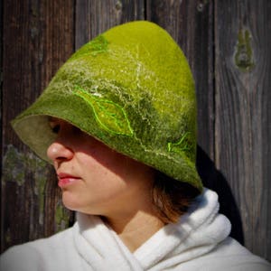 Sauna hat unisex felted wool hat handmade embroidered hat from wool for sauna forest