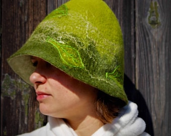 Sauna hat unisex felted wool hat handmade embroidered hat from wool for sauna forest