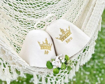 Sauna hats wedding gift for couple Mr.& Msr. Embroidered sauna hat set