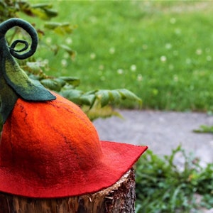 Orange Calla sauna hat with a curly tail, felted women hat, gift for birthday, overheating protection