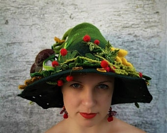 Forest fairy hat with mushrooms and cranberries, sauna hat, costume hat READY TO SHIP size L