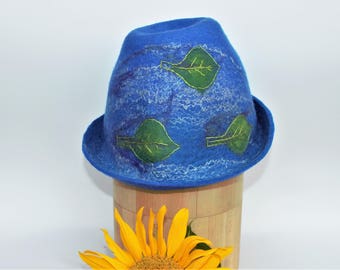 Sauna hat blue felted wool hat handmade Felt hat unisex hat Gift for Him & Her sauna Accessories