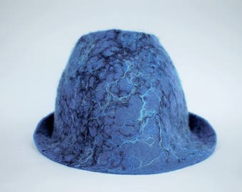 Sauna hat blue felted wool hat handmade Felt hat Gift for Him sauna Accessories hat for men with mohair fiber