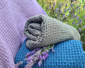 Rustic extralong sauna towel with a hidden POCKET  LINEN Waffle Bath Towel, Eco towel, Sauna towel gift for sauna lower
