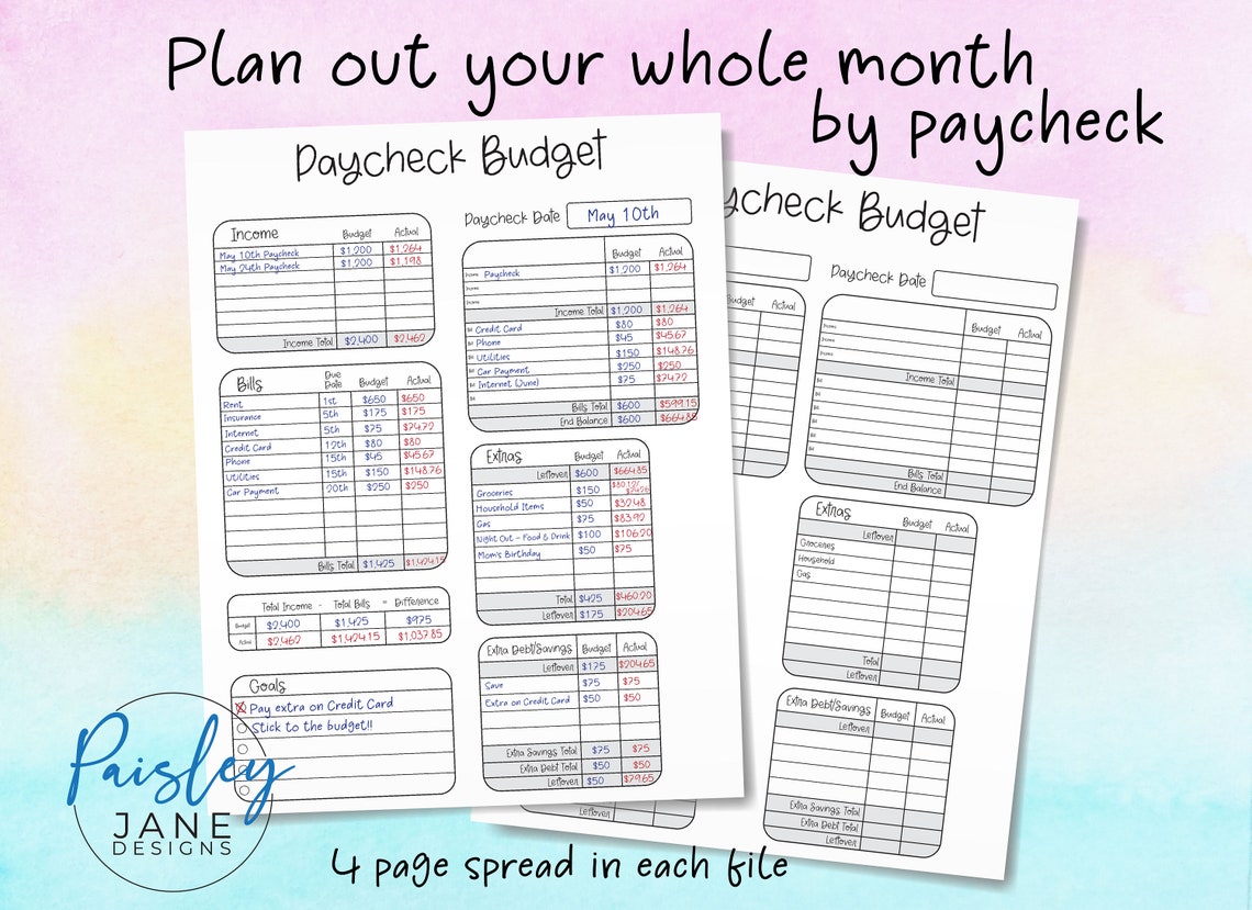 Budget by Paycheck | Budget Worksheet | Printable Budget | Financial ...