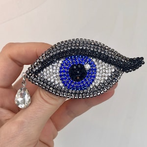 Blue Evil Eye Brooch – Handmade Beaded Crystal Pin – Luxury Protection Talisman Jewelry – Exclusive Gift for Women