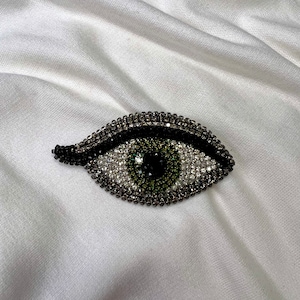Green evil eye brooch Crystal embroidered Luck and Protection statement jewelry Mother’s day gift