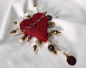 Heilig hart broche Handgemaakte rood hart Valentijnsdag pin Moeder sieraden cadeau