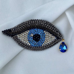 Blue evil eye brooch Crystal embroidered eye jewelry gift Protection talisman Mother’s day gift
