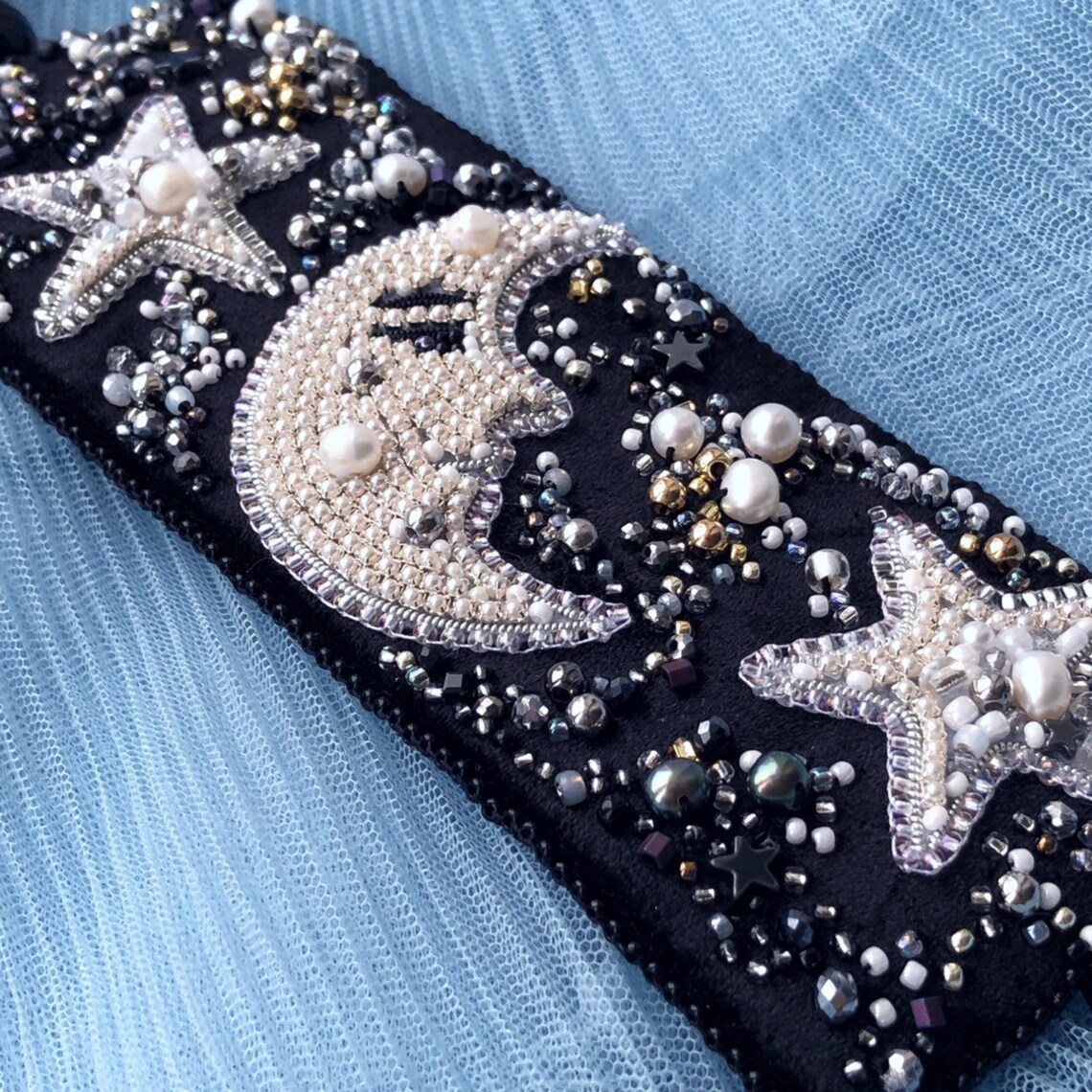 Handmade Moon Star cuff bracelet Bead embroidered wristband Etsy