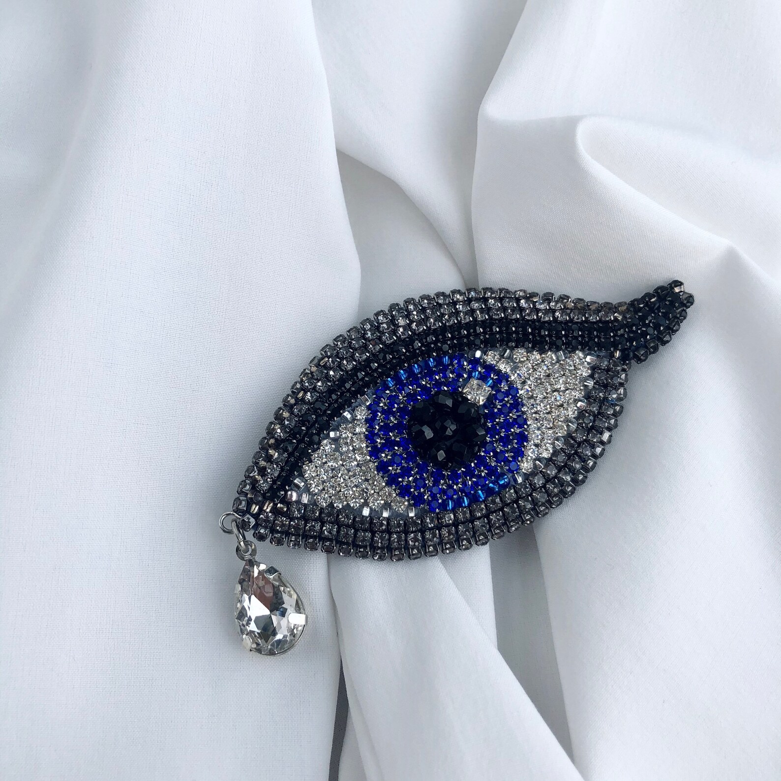 Evil eye blue brooch crystal Kabbalah lapel pin third eye man Etsy